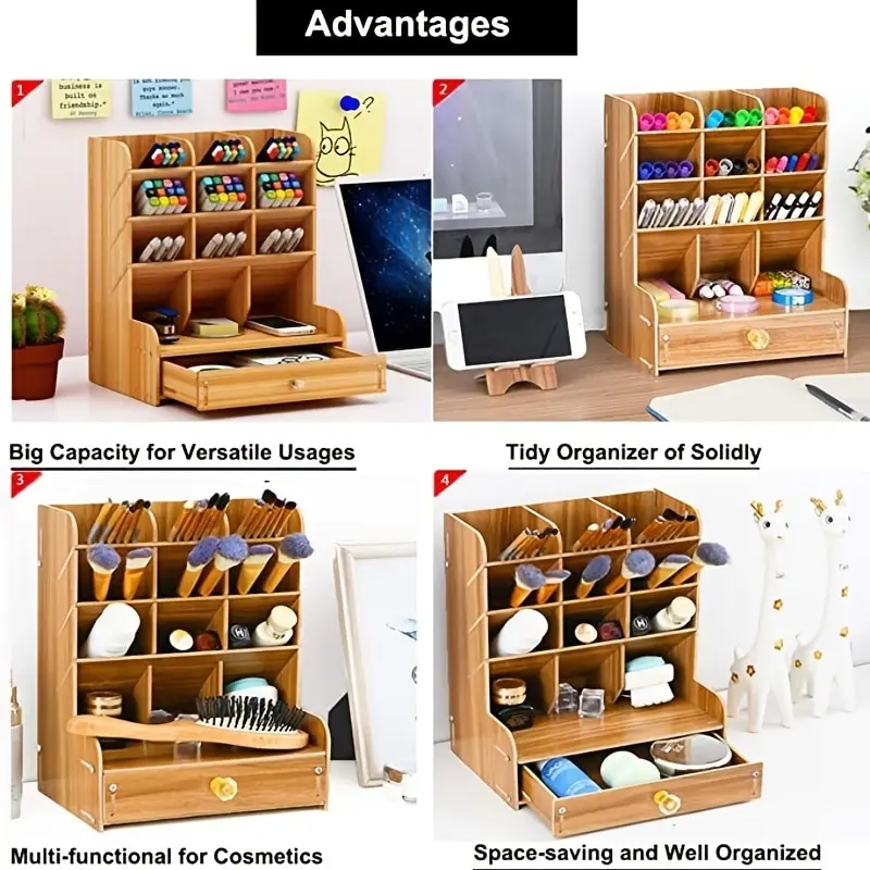 Wooden Desk Organizer Pen Holder 4