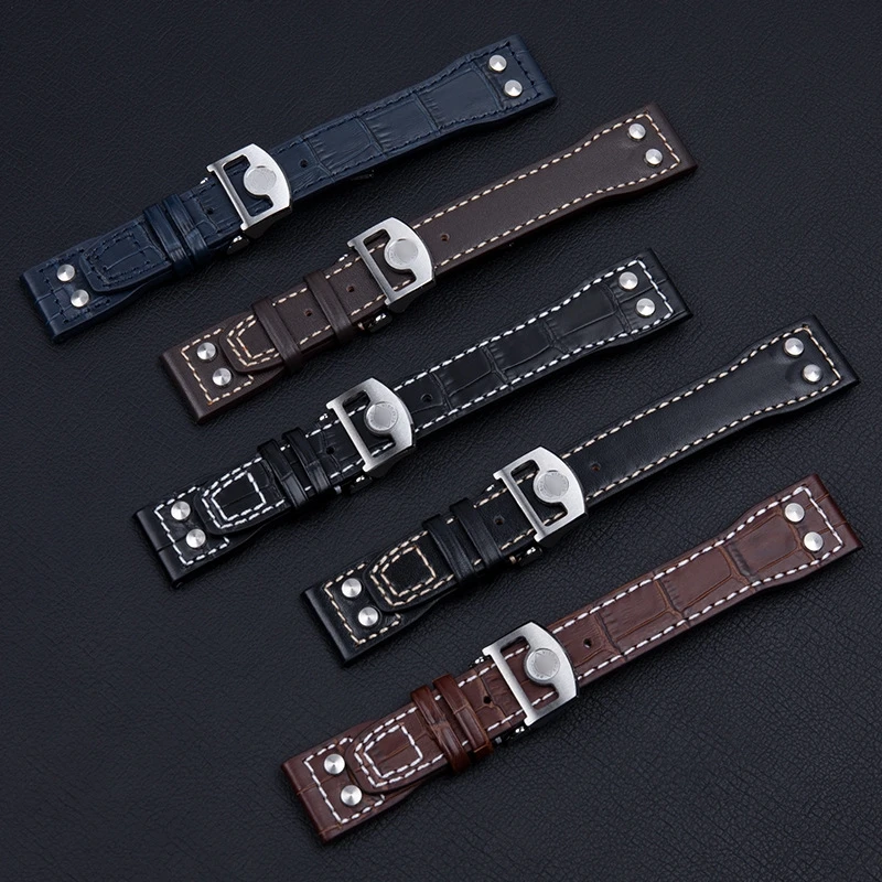 

Cow Leather Watchband For IWC big Pilot Mark18 xviii IW328201 IW377709 portuguese strap TOP GUN Bracelet 21mm 22mm With Logo