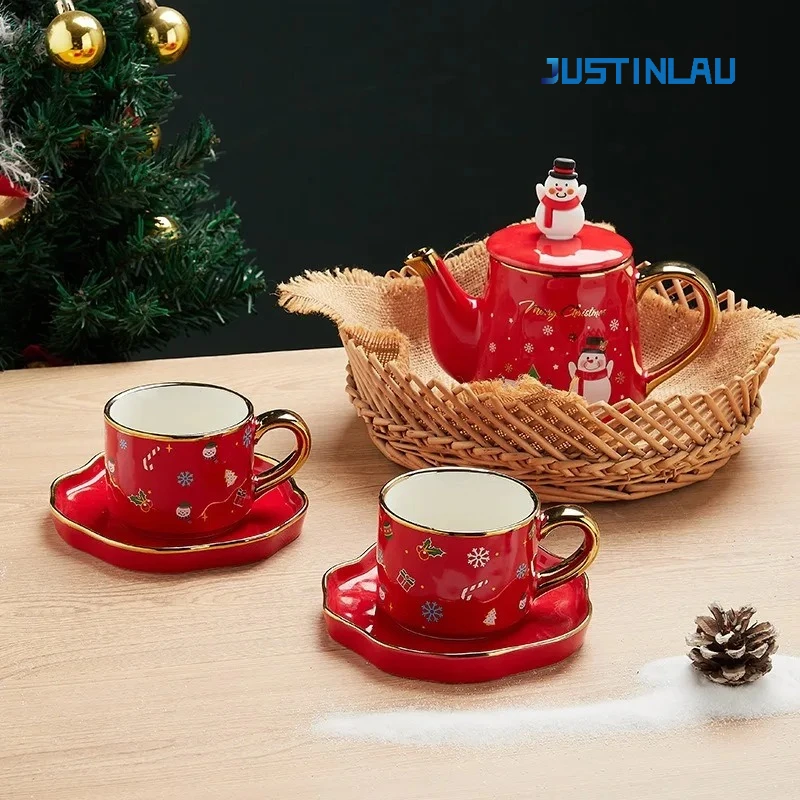 Porcelain Christmas Teaware Set Coffee Cup Saucer