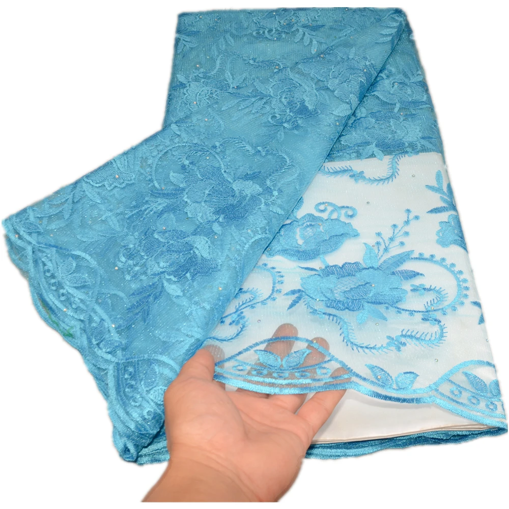 

Beautiful French Tulle Lace African Fabric With Stones 5 Yard African Net Laces Fabrics Bridal Dress Material For Making Clothes