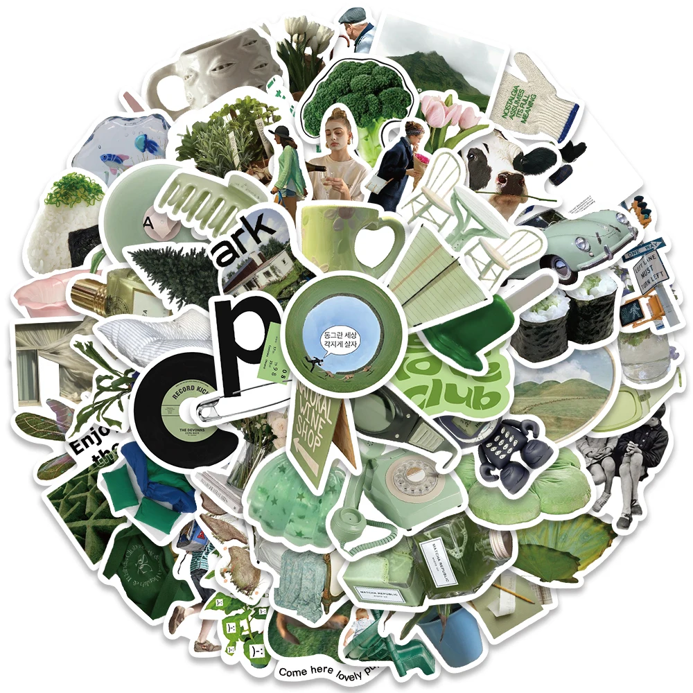 62pcs Ins Style Laptop Decals DIY Spring Green Aesthetic Stickers For Luggage Guitar Phone Diary Waterproof Graffiti Kids Toy