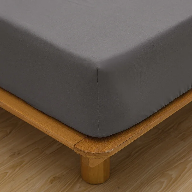 Solid Color Bed Sheet with Elastic Plain Dark Gray Fitted Bed Sheets Single/Queen/King Bed Linen sabanas cama matrimonial Sheets 3