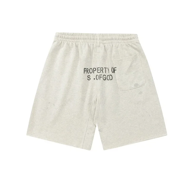 New casual and comfortable Saint distressed printed cropped shorts with fashion label loose gray for men and women