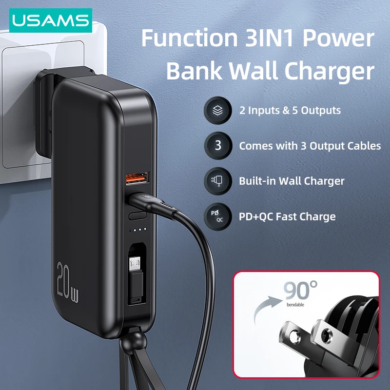 Specialiteit Dom verjaardag Usams Power Bank 10000Mah Met 20W Pd Snelle Opladen Powerbank 3 In 1 Lader  Met Kabels Ons eu Plug Voor Iphone Huawei Telefoon| | - AliExpress