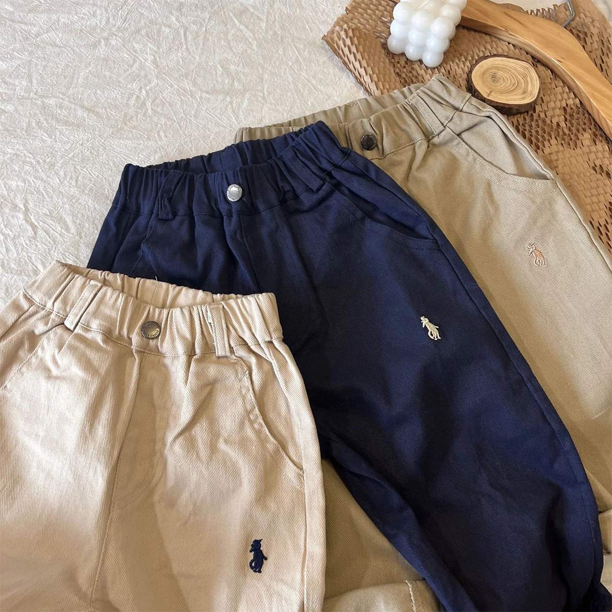 Boys High Stretch Work Pants Cotton Pattern Casual 1-5Y Spring Autumn Pants