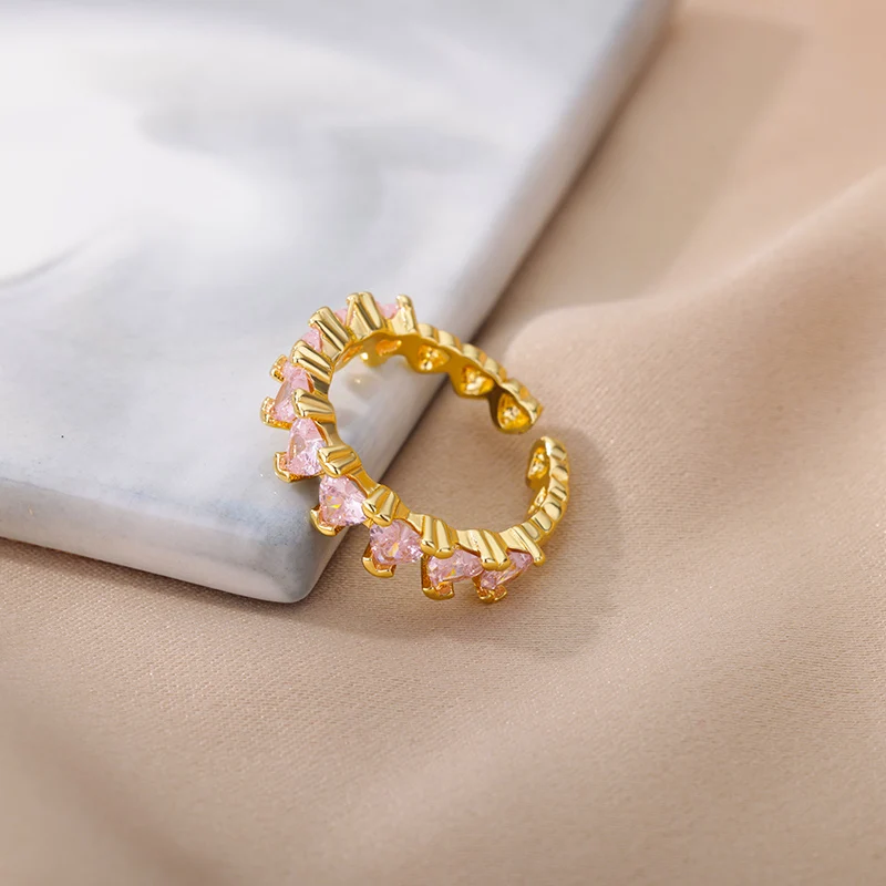 Zircon Stainless Steel Adjustable Irregular Couple Ring