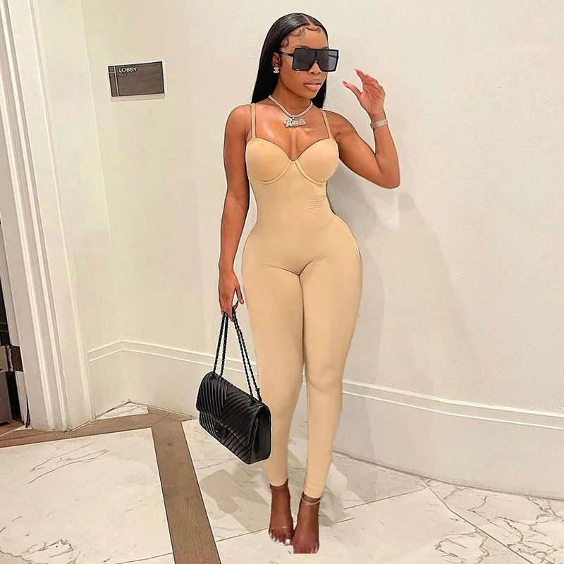 Women'S Jumpsuit Spring Summer  Sexy Solid Color Nude Jumpsuit High Waist Skinny Lingerie Bodysuits Ladies Joggers Fitness Weaer