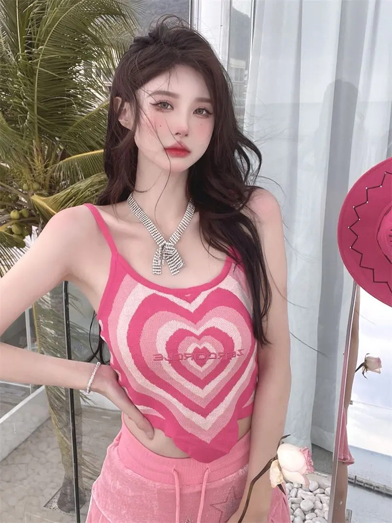 Top corto de punto con forma de corazón para mujer, camiseta sin mangas, camiseta sexy, top de tubo a la moda