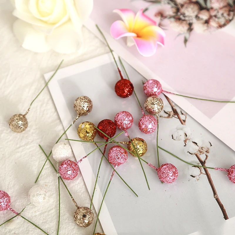 50/100 Teile/los Berry Künstliche Blumen für Wohnkultur Weihnachten Baum Weihnachten Party Dekoration Kuchen Geschenk Box Ornamente Zubehör – Detail 4