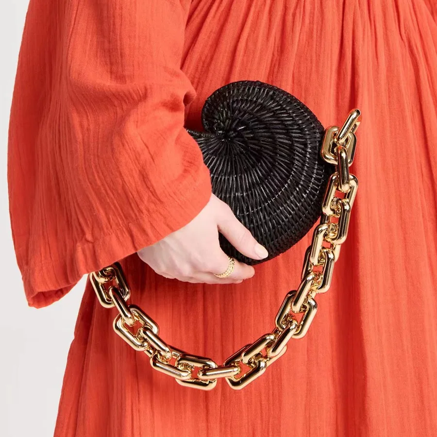 Metal Bag Chains Boho Crossbody Beach Bags Women Handwoven Bohemian Shell Rattan Straw Shoulder Bags for Girls