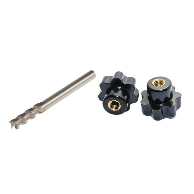1 Pcs Straight Shank 6mm Cutting Dia 4 Flutes End Mill &amp 3 M6 Nut / Plastic Head Handle Nuts (32mm Outside Diameter) |