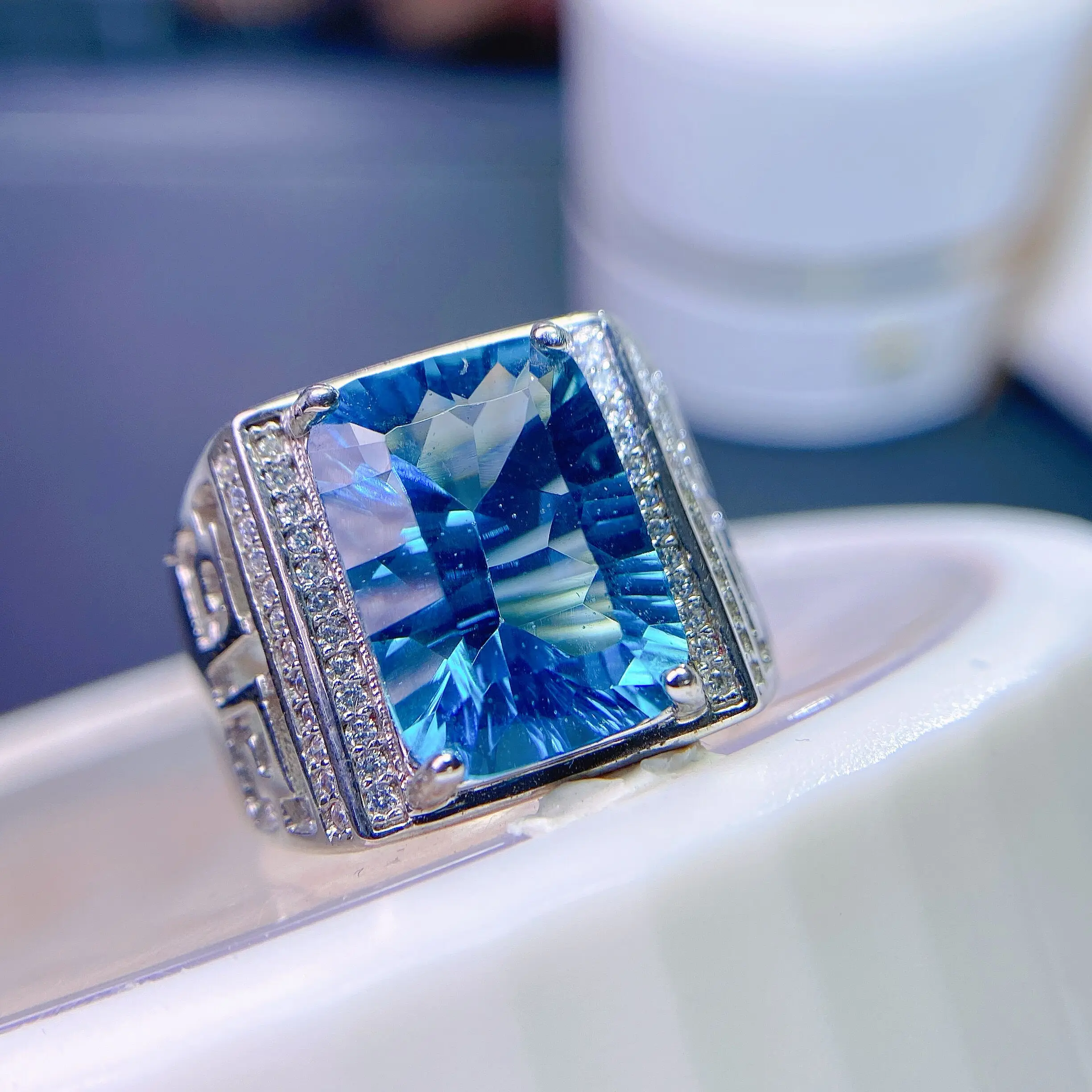 Gorgeous big size 10*14mm Natural blue topaz Ring For Men Gorgeous big size 10*14mm Natural blue topaz Ring For Men