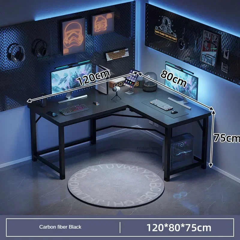 שולחנות מחשב פינתיים אירופיים לבית, חדר שינה, שולחן משחקים עץ בצורת L עם מדף ספרים, שולחן לימוד, רהיטי משרד