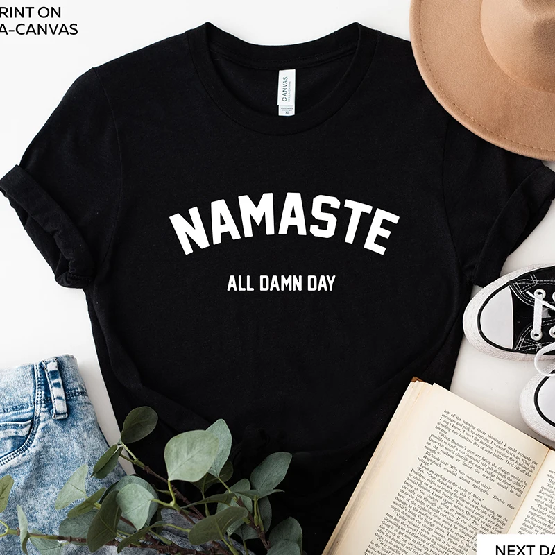 

Mamaste All Damn Day Letters Printed Women's T-shirt Cotton Harajuku Mom Life Graphic Tee O Neck Tshirts T Shirts Droppshipping