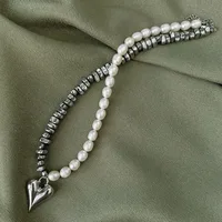 Elegant Irregular CCB &Pink Stone Beads Chain Heart Pendant Necklace For Women Choker Dinner Party Valentine's Jewelry N0498 - Image 5