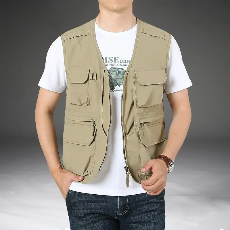 Summer Men's Vest Lightweight Mesh Breathable Multi-Pocket Tactical Camping Tank Top Outdoor Hiking Climbing Sleeveless Jacket