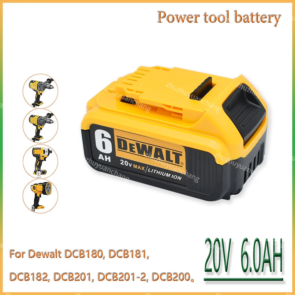 

100% Original For DeWalt 20V 6000mAh Rechargeable Power Tools Battery with LED Li-ion Replacement DCB205 DCB204-2 DCB206
