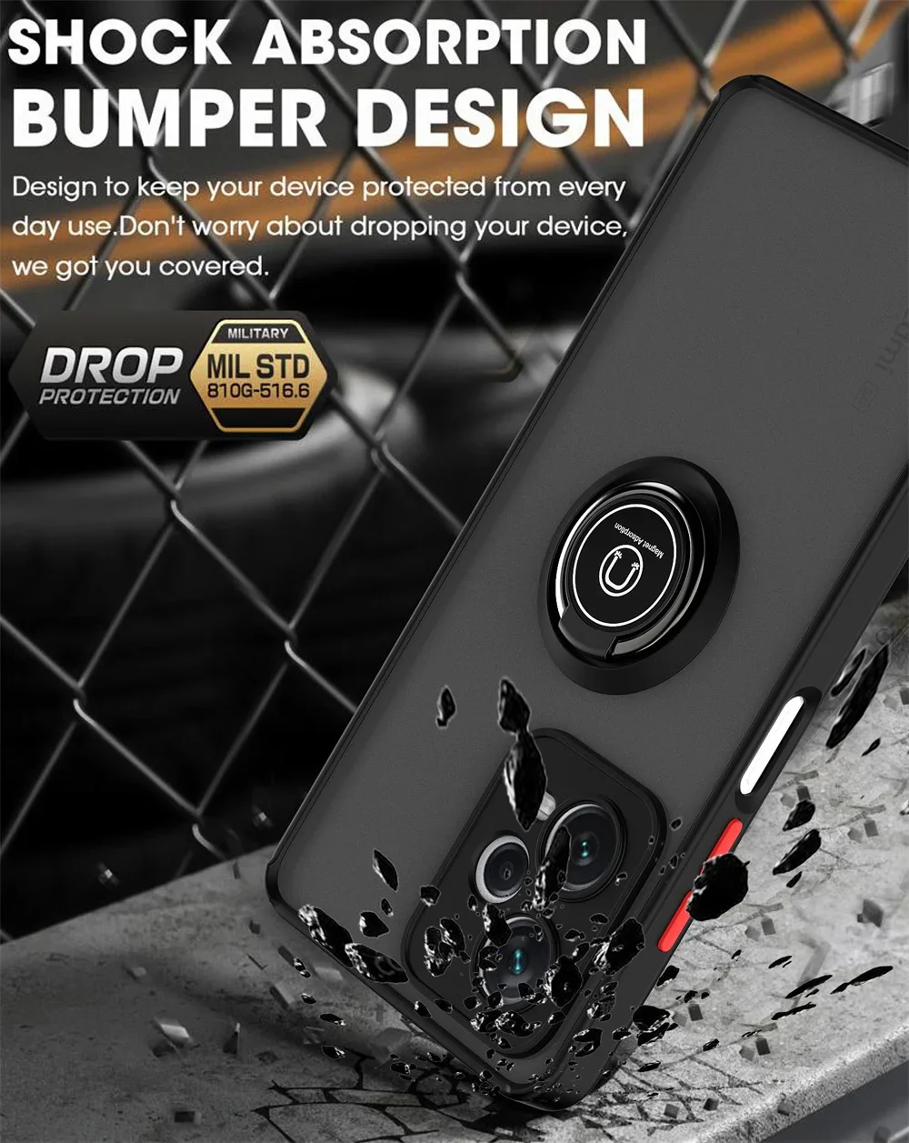 Magnetic Ring Holder Protective Phone Case with Enhanced Grip