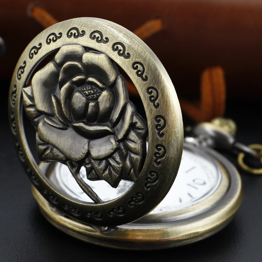 

Exquisite Antique Hollow Rose Sculpture Quartz Pocket Watch Vintage Pendant Necklace Bracelet Men's and Women's Clock Gift