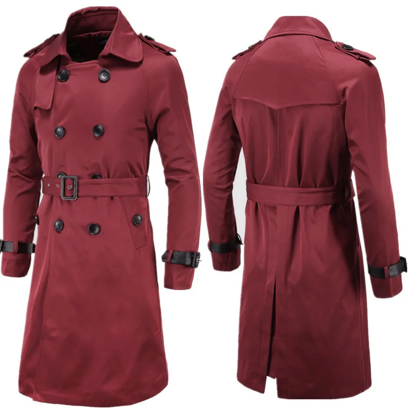 Autumn New Men's Casual Long Fit Fit Double breasted Windbreaker Men's Fashion Versatile Personalized Coat
