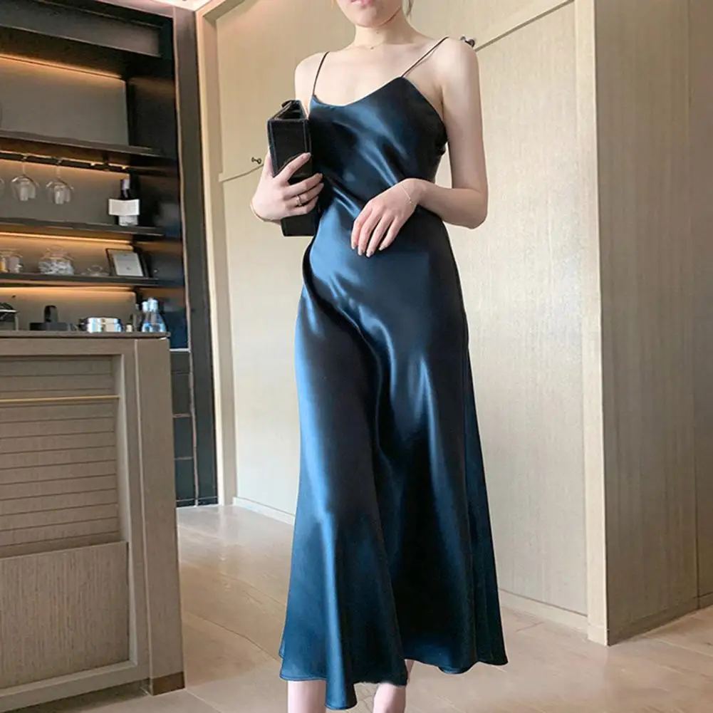 

Soft Summer Midi Dress Solid Color Pure Color Women Evening Dress Charming Satin Wedding Party Midi Dress Lady Clothing