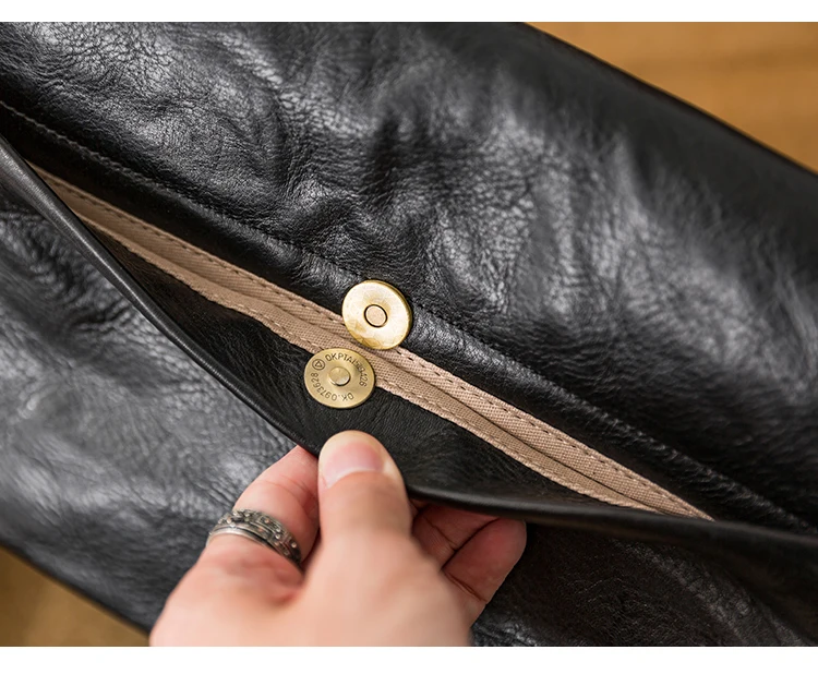 Organisatoren Designer handgemachte pflanzlich gegerbte Rindsleder Männer Umhängetasche Mode Persönlichkeit echtes Leder schwarze Umhängetasche – Detail 14