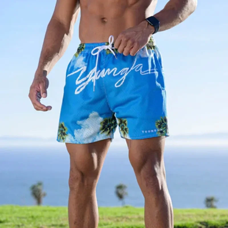 Summer New Men's Beach Vacation Basketball Loose Fit Mesh Shorts Quater Pants Skateboard Sportswear Long Trousers
