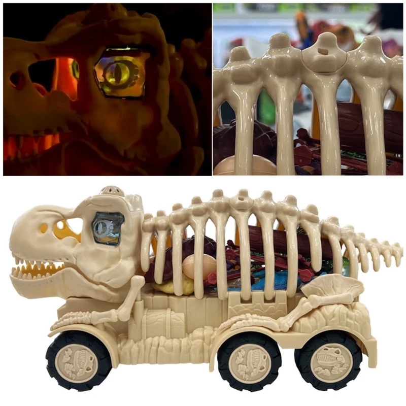 Dinosaur Transport Truck Toy Children Kindergarten Led Toy with Music Light eborui hg 883 dinosaur helicopter automatic transform dinosaur helicopter toy kids birthday gift toy 360° spin led light music