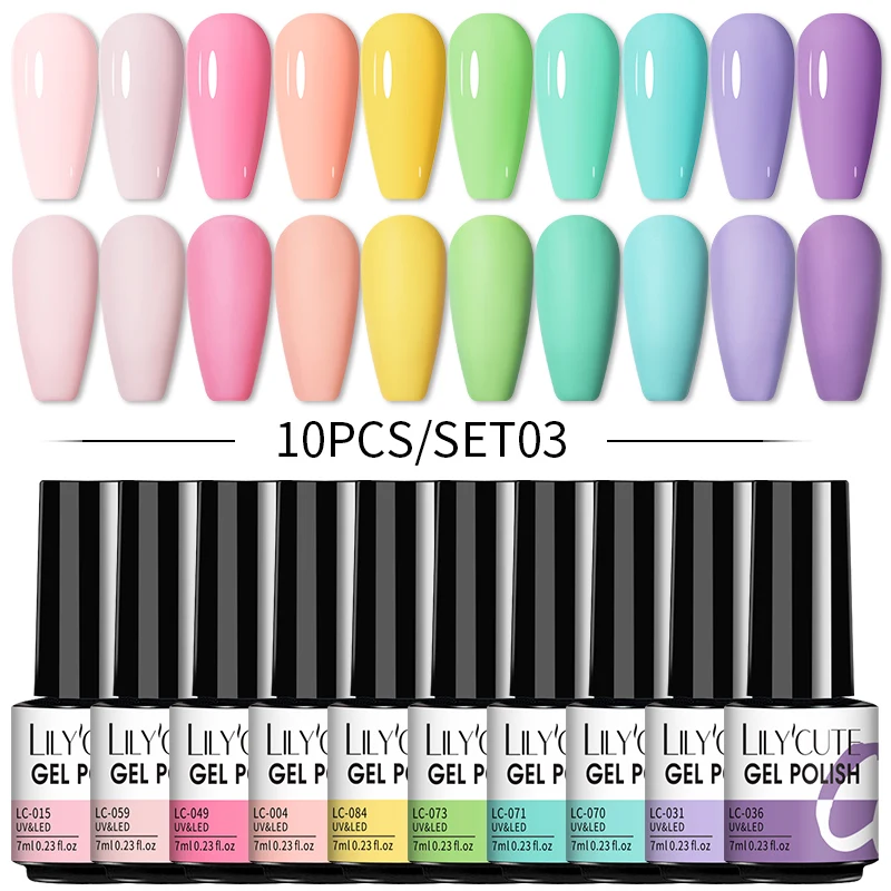 

LILYCUTE 10Pcs/Set Nail Gel Polish Pink Glitter Scheme Popular Spring Colors Semi Permanent Soak Off UV LED Nail Art Gel Kit