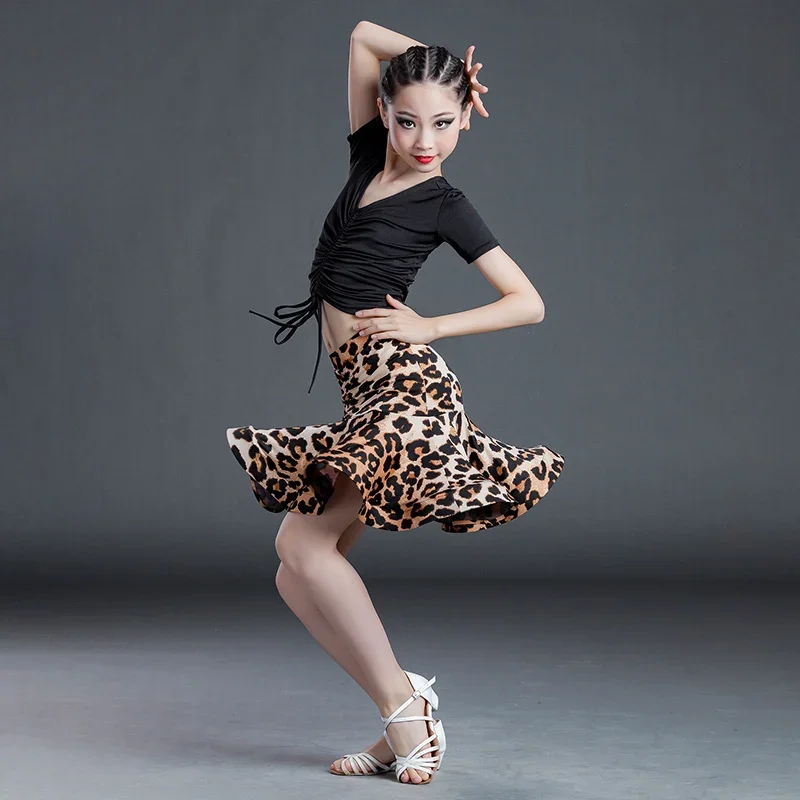 Children Latin Dance Dress Skirt Practice Competition Two Piece Set
