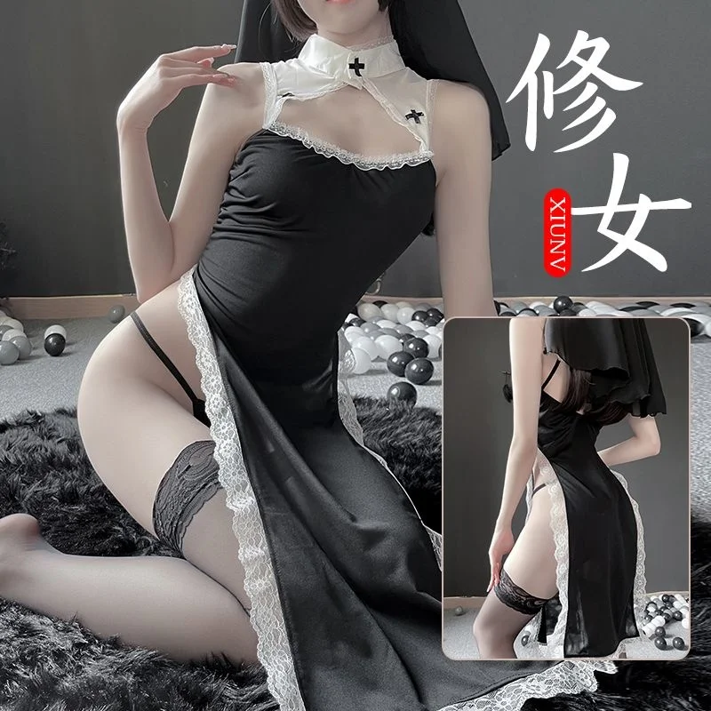 

Fun lingerie, pure desire to repair women's clothing, sexy uniform, seductive portrayal, high slit cheongsam, long skirt,