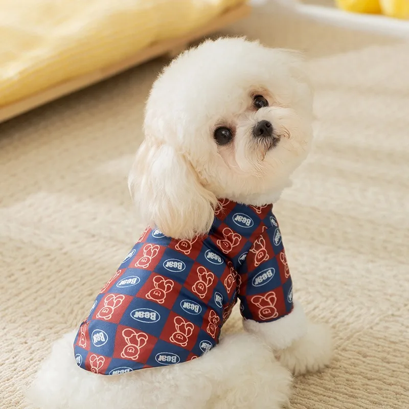 Fashion Bear Plaid Pet Coat Winter Comfortable Warm Puppy Clothing Schnauzer Chihuahua Two Legs Clothes Pet Leashable Cardigan