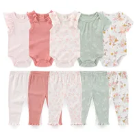 Unisex 6/9/10Pieces New Born Bodysuits+Pants Sets Cotton Baby Girl Clothes Print Baby Boy Clothes Sleeveless Cartoon Bebes 1
