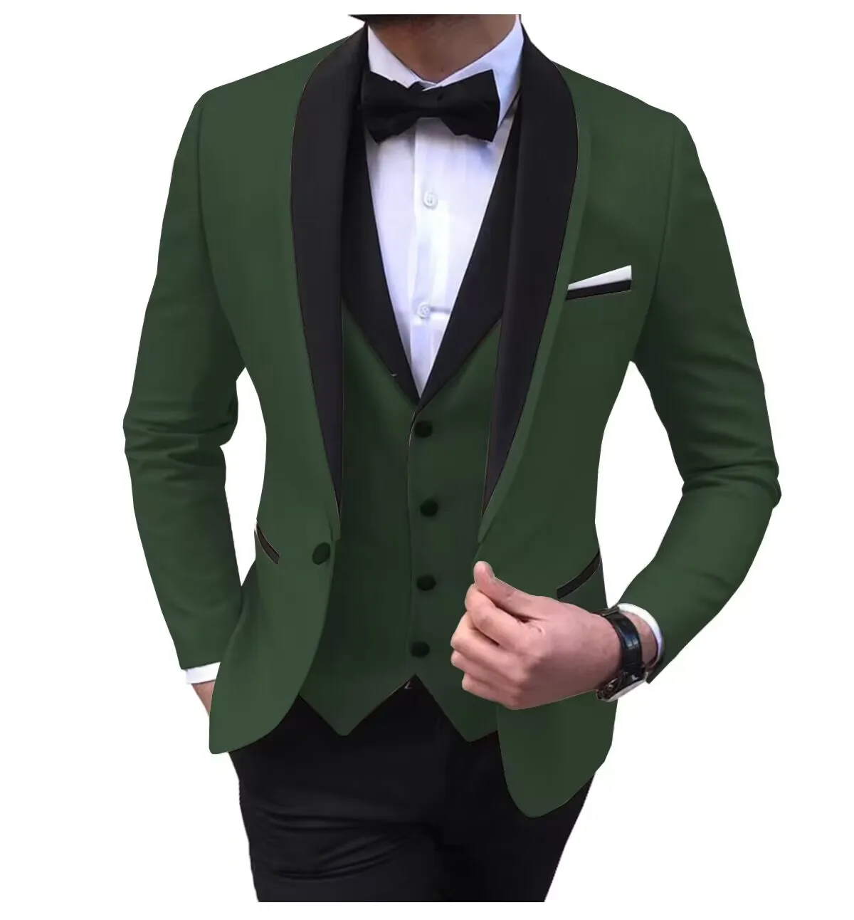 Solid Men's 3 Pieces Wedding Suit One Button Shawl Lapel Jacket Vest Pants Dinner Groom Tuxedos Slim Fit Formal Business Suits