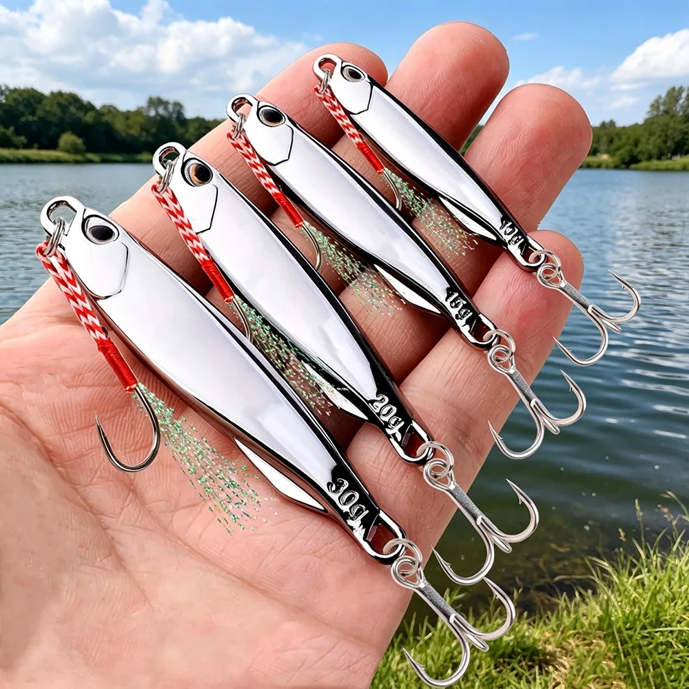 10PC/lot Metal Cast Jig Spoon 15g 20g 30g 40g Lures set With Hook Casting Jigging Fish Sea Bass Fishing Lure Artificial Bait
