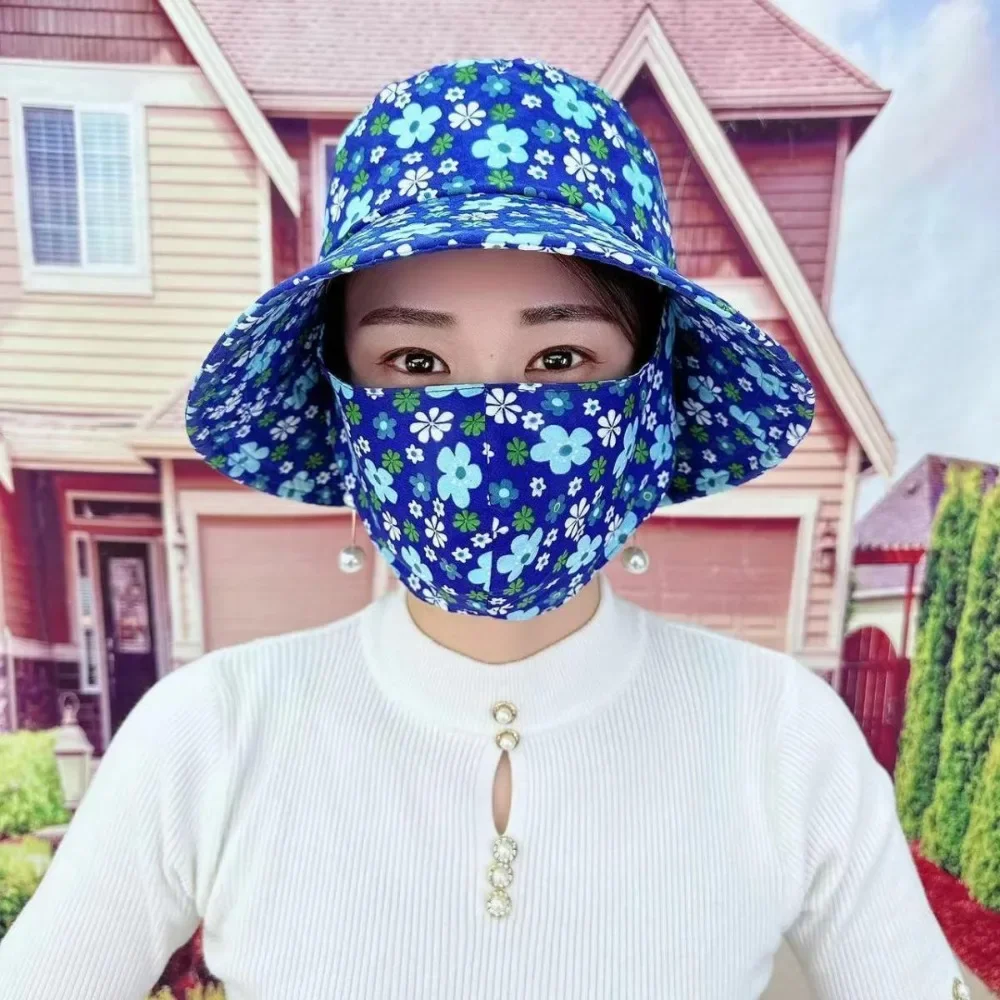 핫세일 넓은챙 차잎 따기 모자 자외선 차단 목 보호 농업 작업 모자 숄 마스크 선물