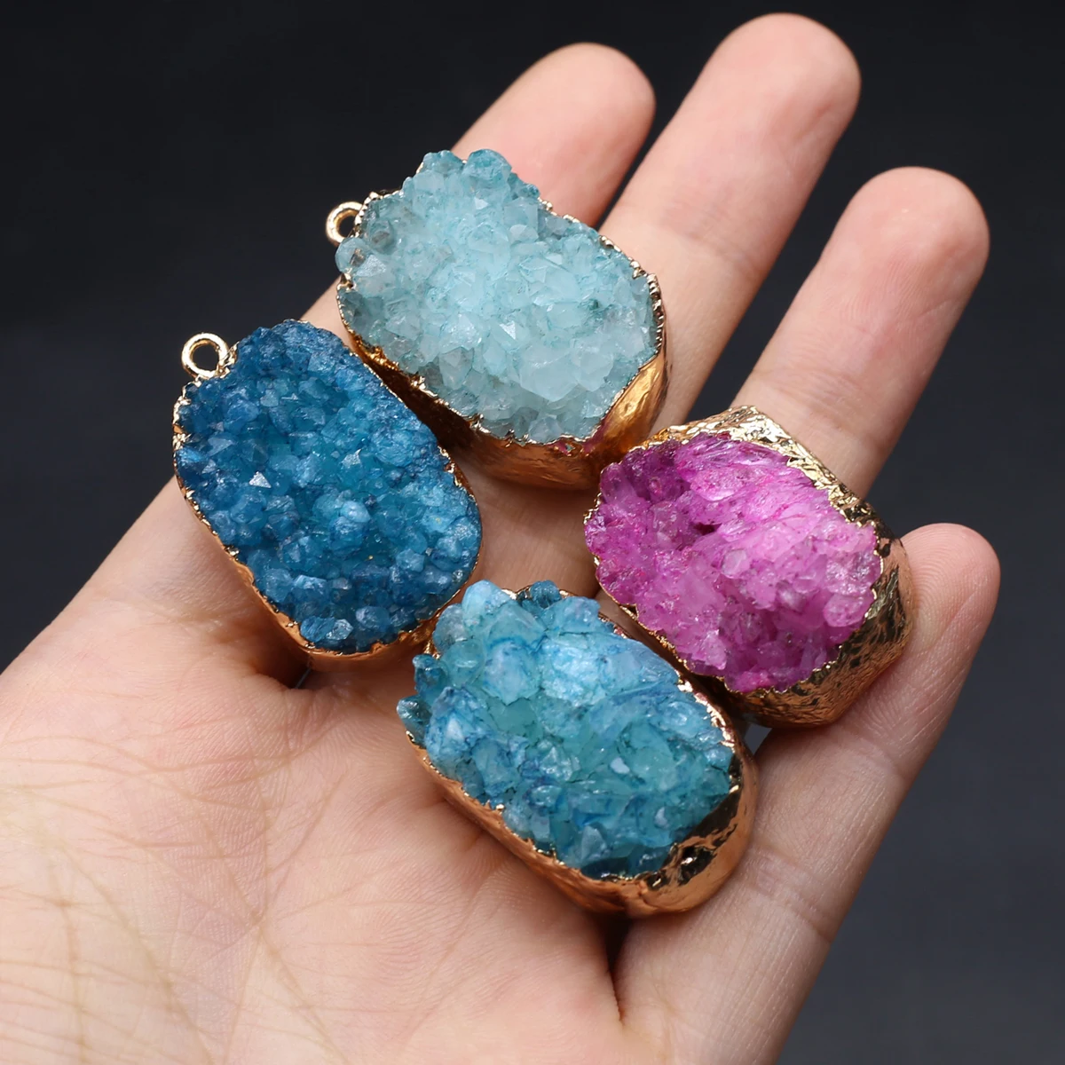 6PCS Natural Semiprecious Crystal Cluster Pendant 28x18mm Reiki Healing Crystal Pendant Jewelry Making DIY Necklace Accessories