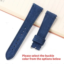 Vintage Brown Suede Leather Watch Strap with Quick Release - No buckle (Blue)