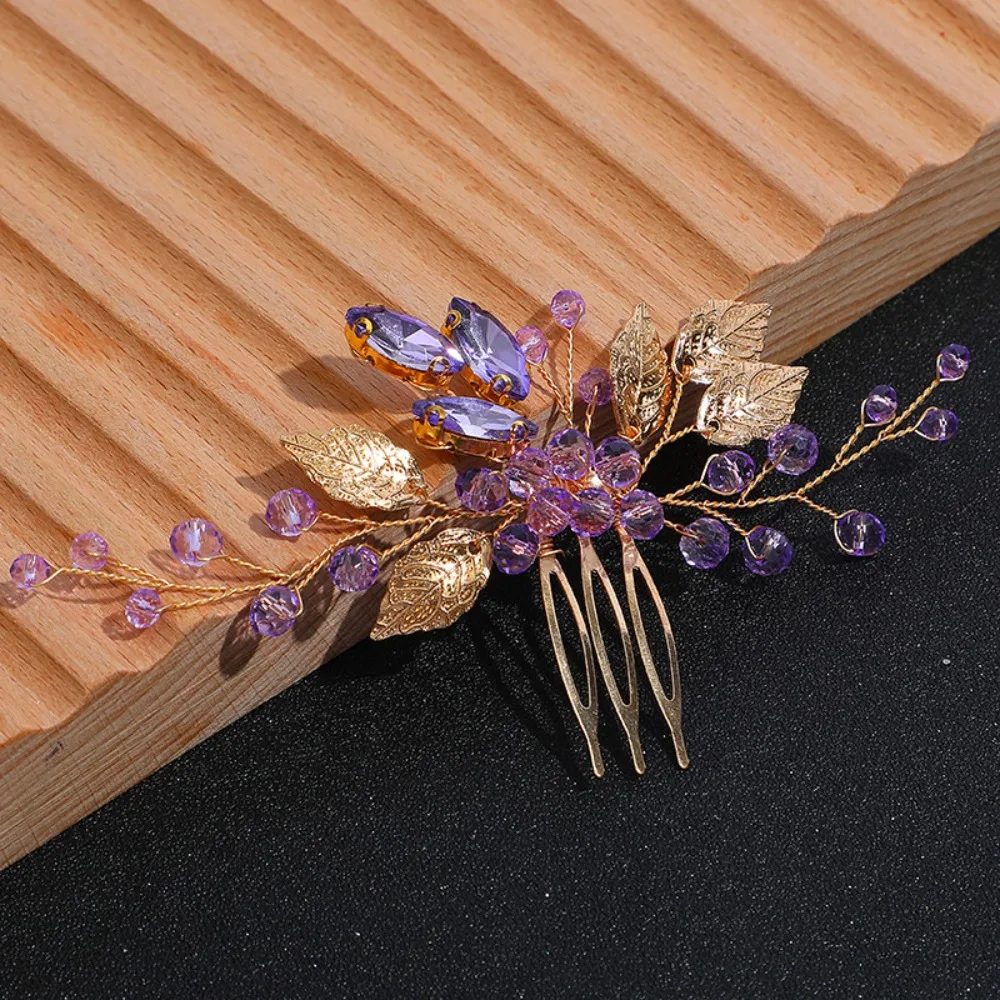 Purple Rhinestones Wedding Hair Combs with Crystal Bridal Hair Pieces Leaves Wedding Headpieces Hair Dress Hair Accessories