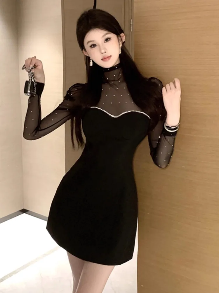 

Роскошные платья Harajpee высокого класса, соблазнительное прозрачное Сетчатое черное платье в стиле пэчворк, соблазнительное Деловое платье с высокой талией