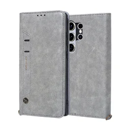 Leather Wallet Phone Case with Card Holder and Flip Cover - Samsung S30 Plus (Grey)