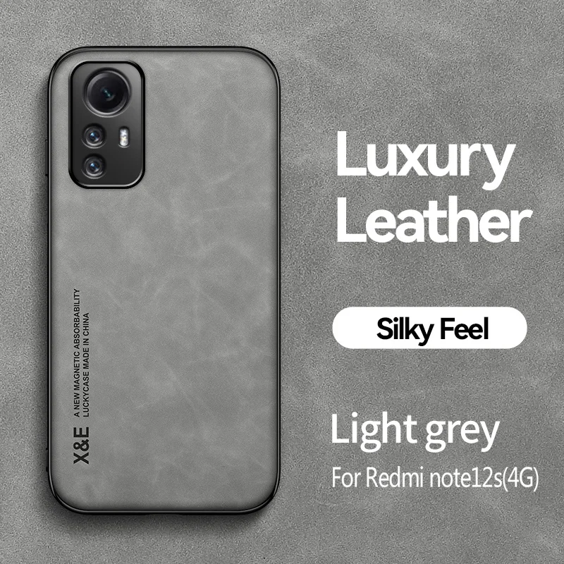 Magnetic Car Holder Silicone Frame Phone Case with Soft Leather Back Cover
