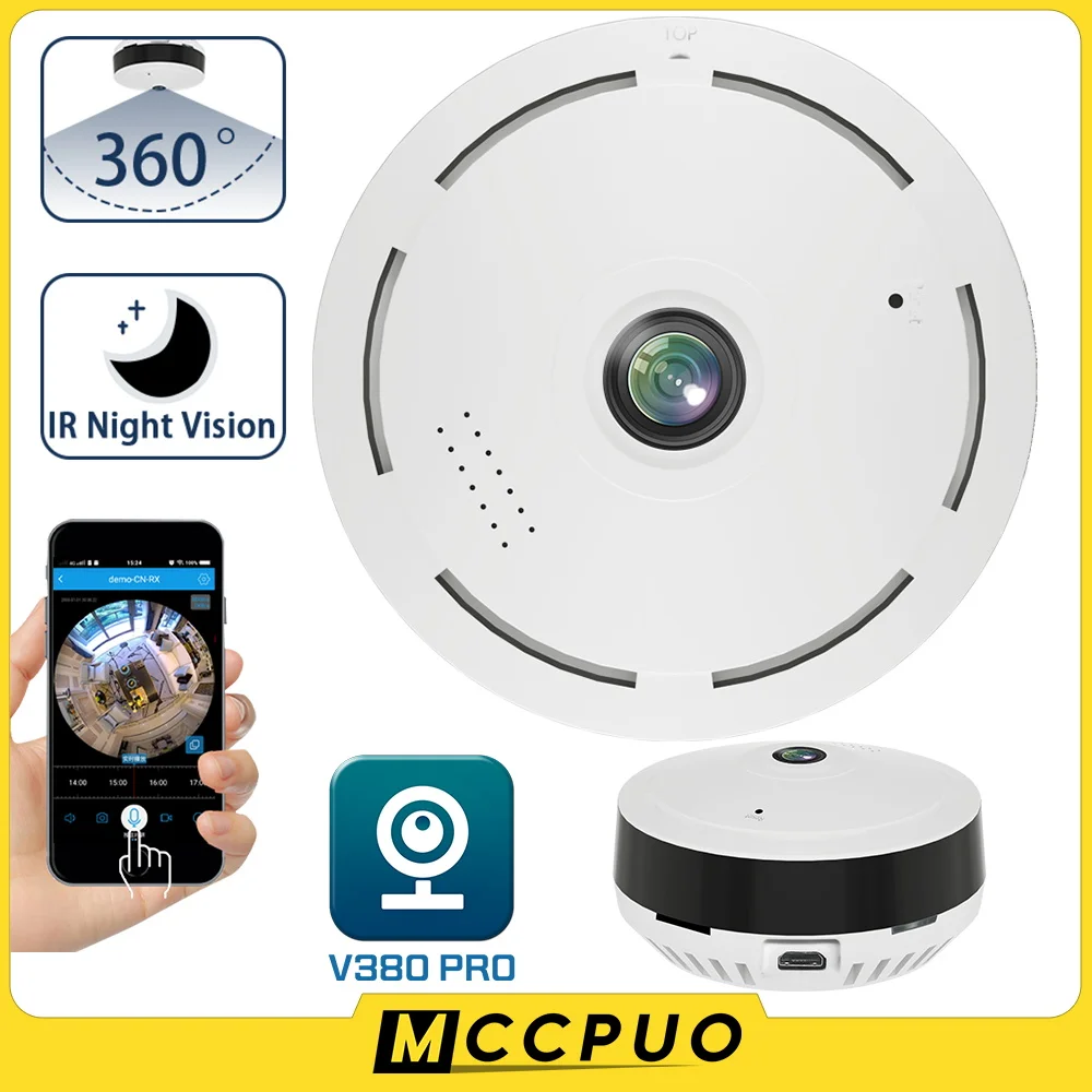 

Mccpuo 4MP WIFI Panoramic Camera 360° Wide Angle Fisheye VR Surveillance Camera Motion Detection IR Night Vision V380 PRO