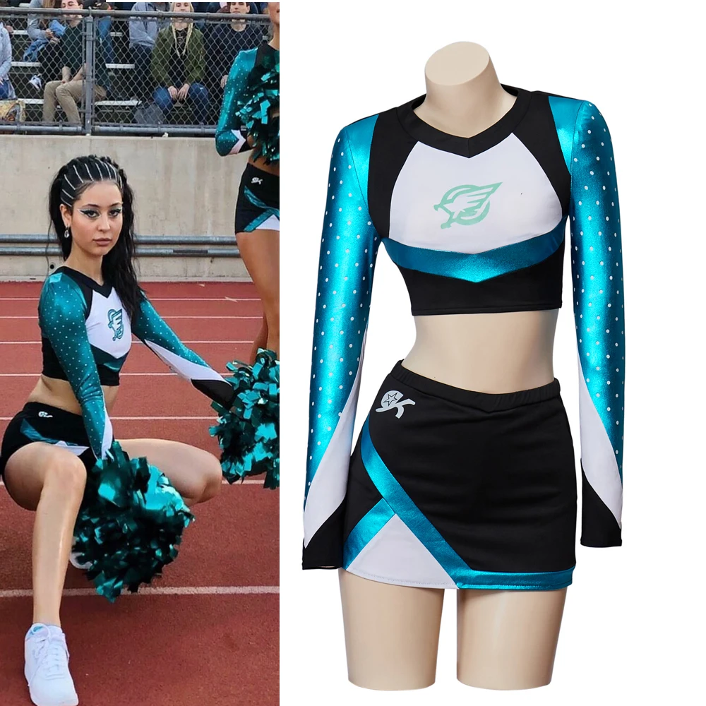 

TV Series Euphoria Cheerleader Uniform Maddy Outfit Long Sleeve Crop Top Skirts High School Womens Cheerleading Outfits