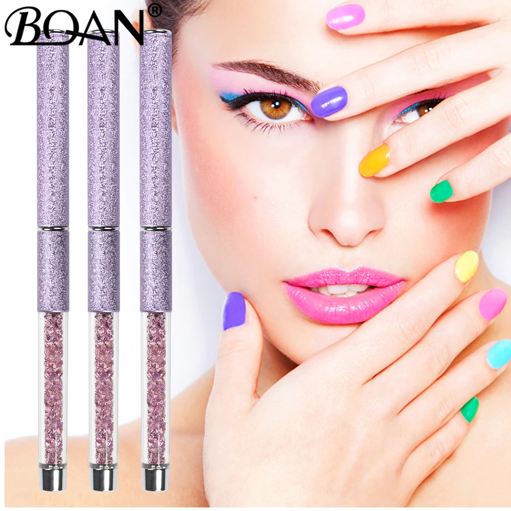 BQAN Nail Brush Design Oblique Purple Rhinestone Head Metal Handle Nylon Hair Nail Gel Brush For Nail Art Brush 4