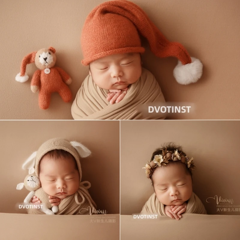 Newborn Baby Photography Props Knitting Doll Cute Animal Hat Backdrop Floral Headband Theme Set Studio Shooting Photo Props dvotinst newborn photography props cute knitting oufits backdrop creative theme fotografia accessories studio shoot photo prop