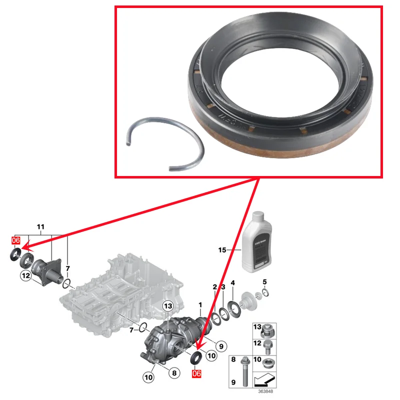 Differential Shaft Seal 31508743675 For BMW F30 F34 F35 F36 G20 F07 F10 G30 F06 F12 F01 F02 G12 E84 E83 F25 F26 G02 E53 E70 E71