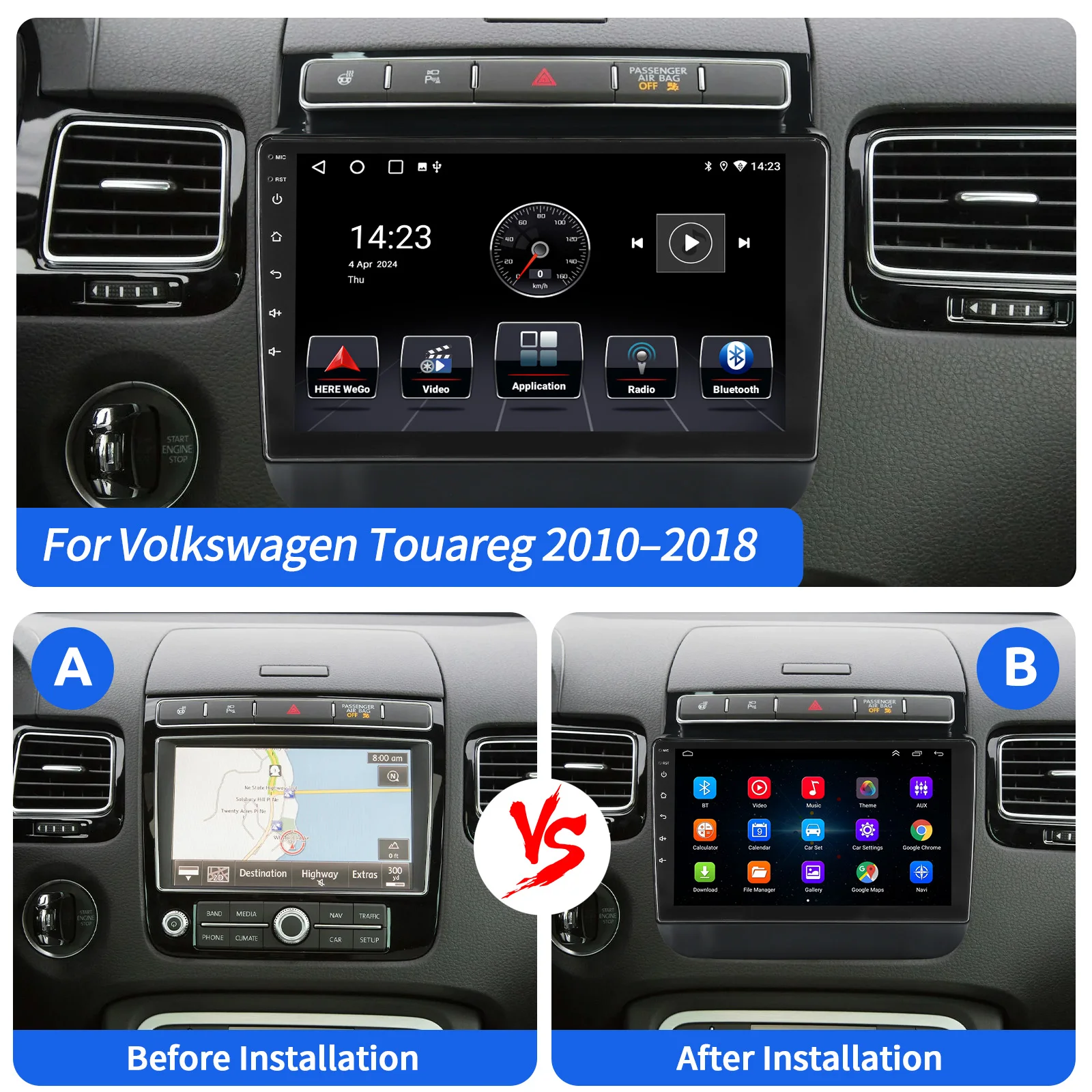 Autoradio ESSGOO Android 15 9 Zoll für VW Touareg 7P 2010-2018 Drahtloses CarPlay GPS Navigation FM Bluetooth WiFi USB Lenkradsteuerung RDS Mirror Link IPS Touchscreen Multimedia Video Player Head-Unit – Detail 6