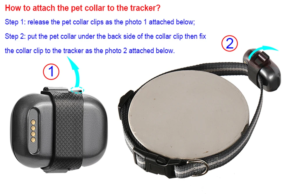 How Do I Connect The Pet Collar To The Tracker? Step 1: Loosen The Pet Collar Clip, As Shown In Figure 2; Step 2: Put The Pet Collar Clip On The Back Of The Collar Clip, And Then Fasten The Collar Clip To The Tracker, As Shown In Figure 2.