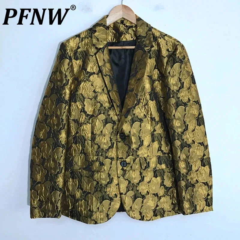 

PFNW Autumn Pleated Texture Leaves Blazers Men's Fashion Custom Design Niche Personality Loose High Quality Personalized 21Z1576